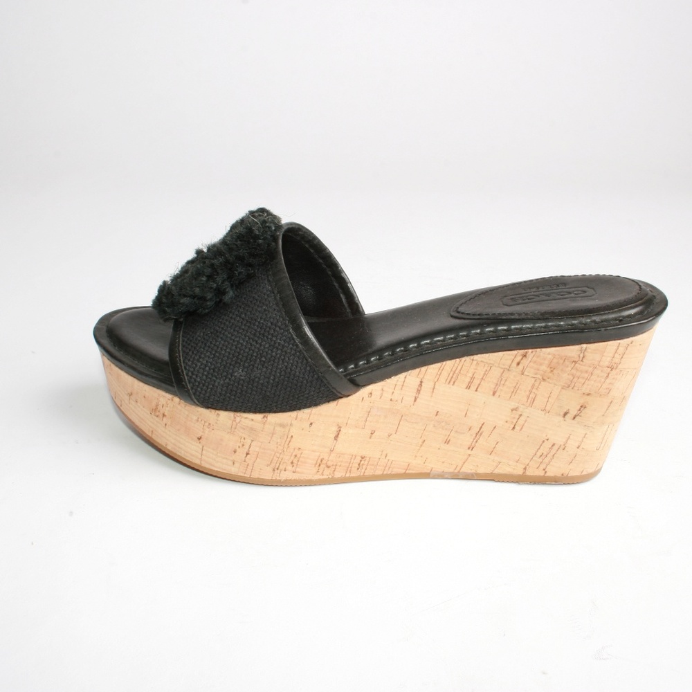 COACH Black JUDITH Open Toe Slide Cork Wedge Sanda